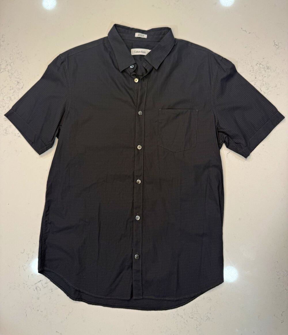 Calvin Klein Men’s M Regular Black Check Cotton Button-Up Shirt Pockets